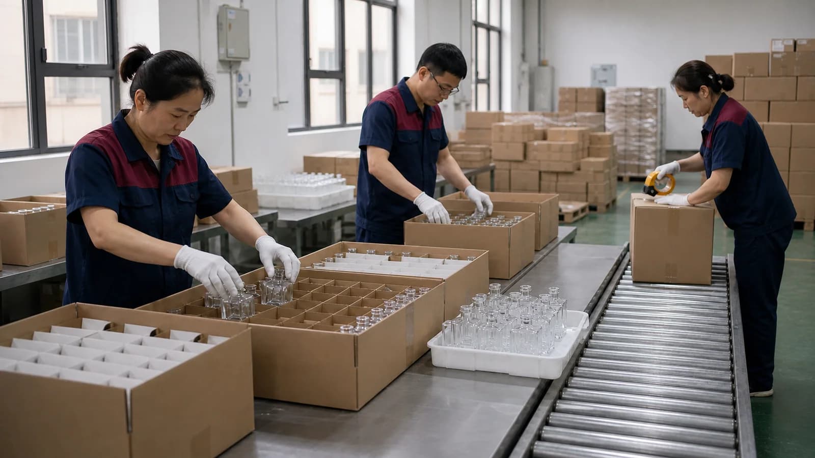 香水瓶装入运输纸箱